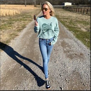 Best Bad Influence crop sweatshirt, sage green, M